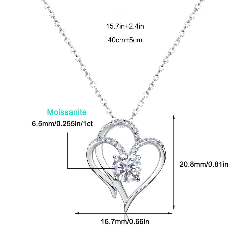 Moissanite Heart And Geometric Pendant  925 Sterling Silver Necklace