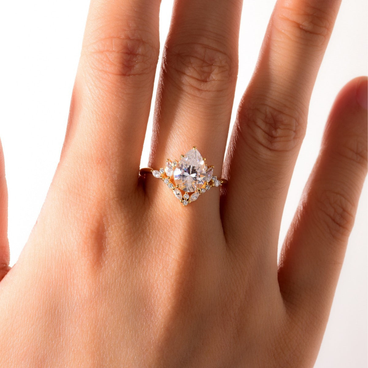 Princess Style Pear Cut Moissanite 925 Sterling Silver Crown Ring