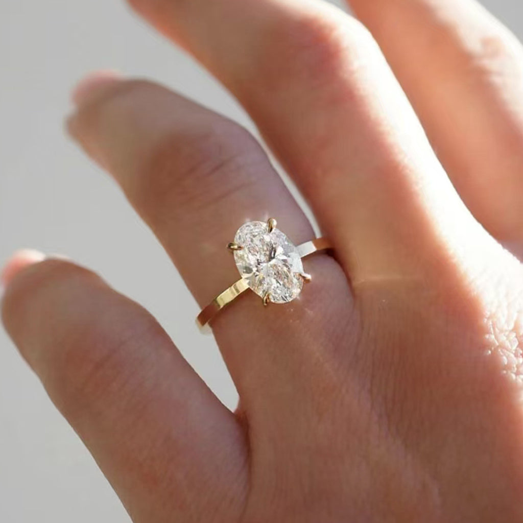 Oval Cut Moissanite 925 Sterling Silver Four Prong  Solitaire Ring