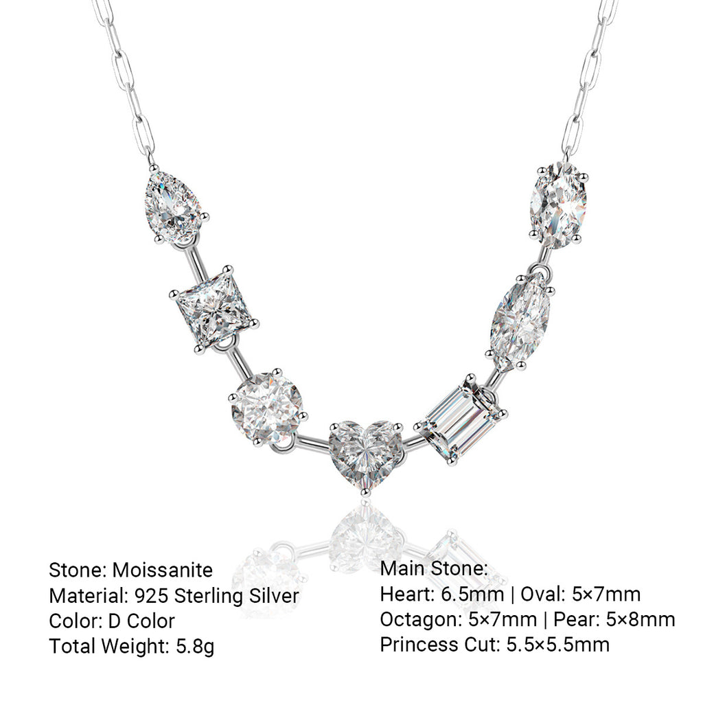 Mocanite Geometric Heart-Shaped Mixed-Cut 925 Sterling Silver Necklace