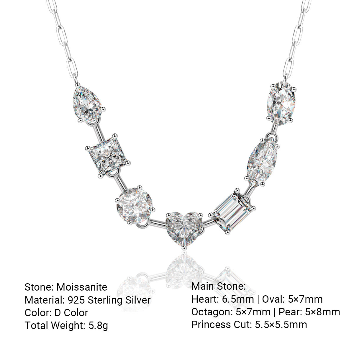 Mocanite Geometric Heart-Shaped Mixed-Cut 925 Sterling Silver Necklace