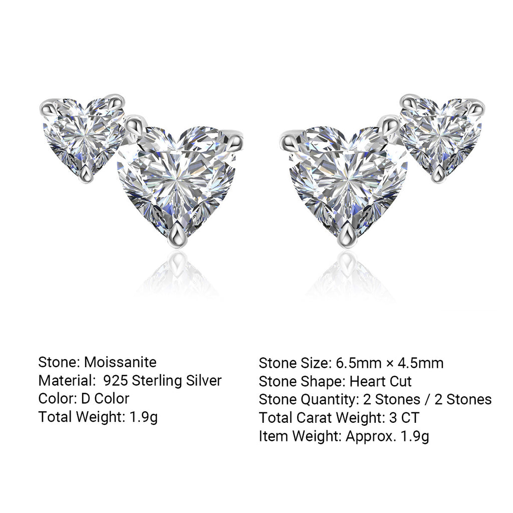 Asymmetrical Design  Moissanite 925 Sterling Silver Stud Earrings