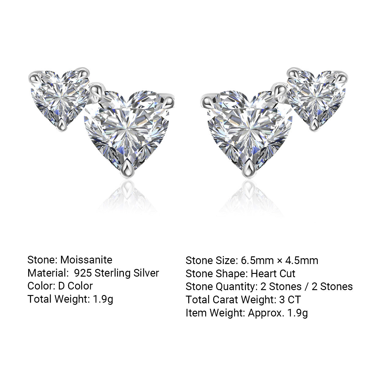 Asymmetrical Design  Moissanite 925 Sterling Silver Stud Earrings