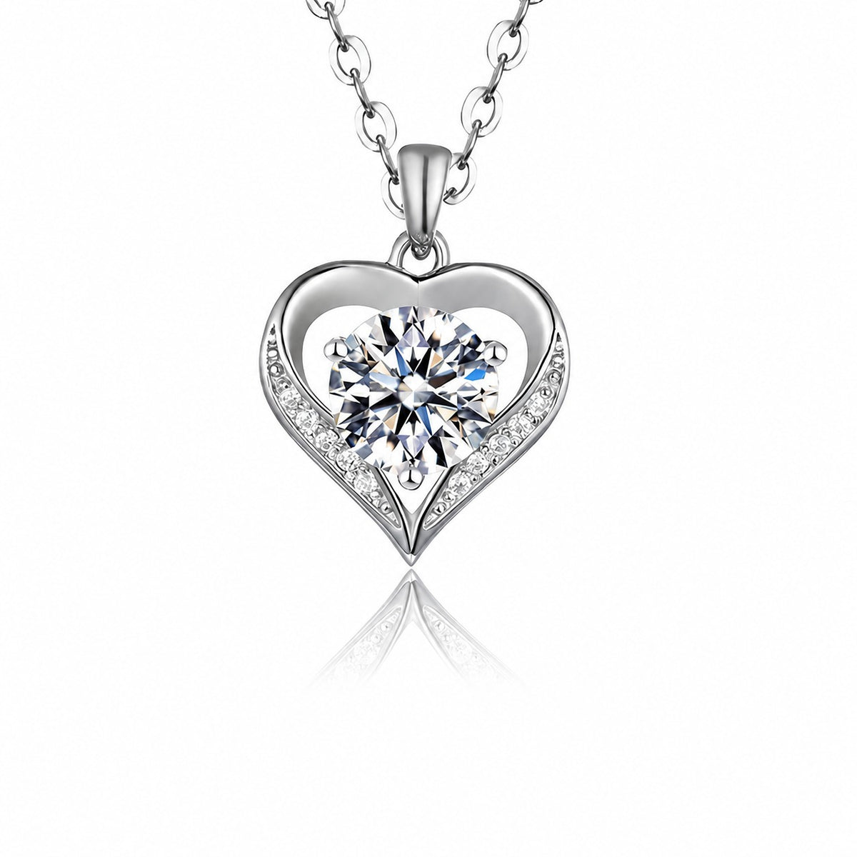 Heart Shape Moissanite Necklace Silver Color 925 Sterling Silver Openwork Heart Pendant Necklace
