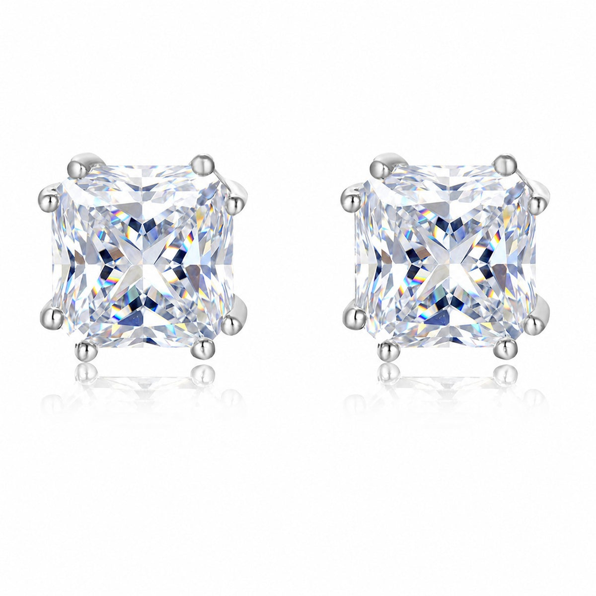 Square Princess Cut D Color Moissanite  In 925 Sterling Silver Stud Earrings