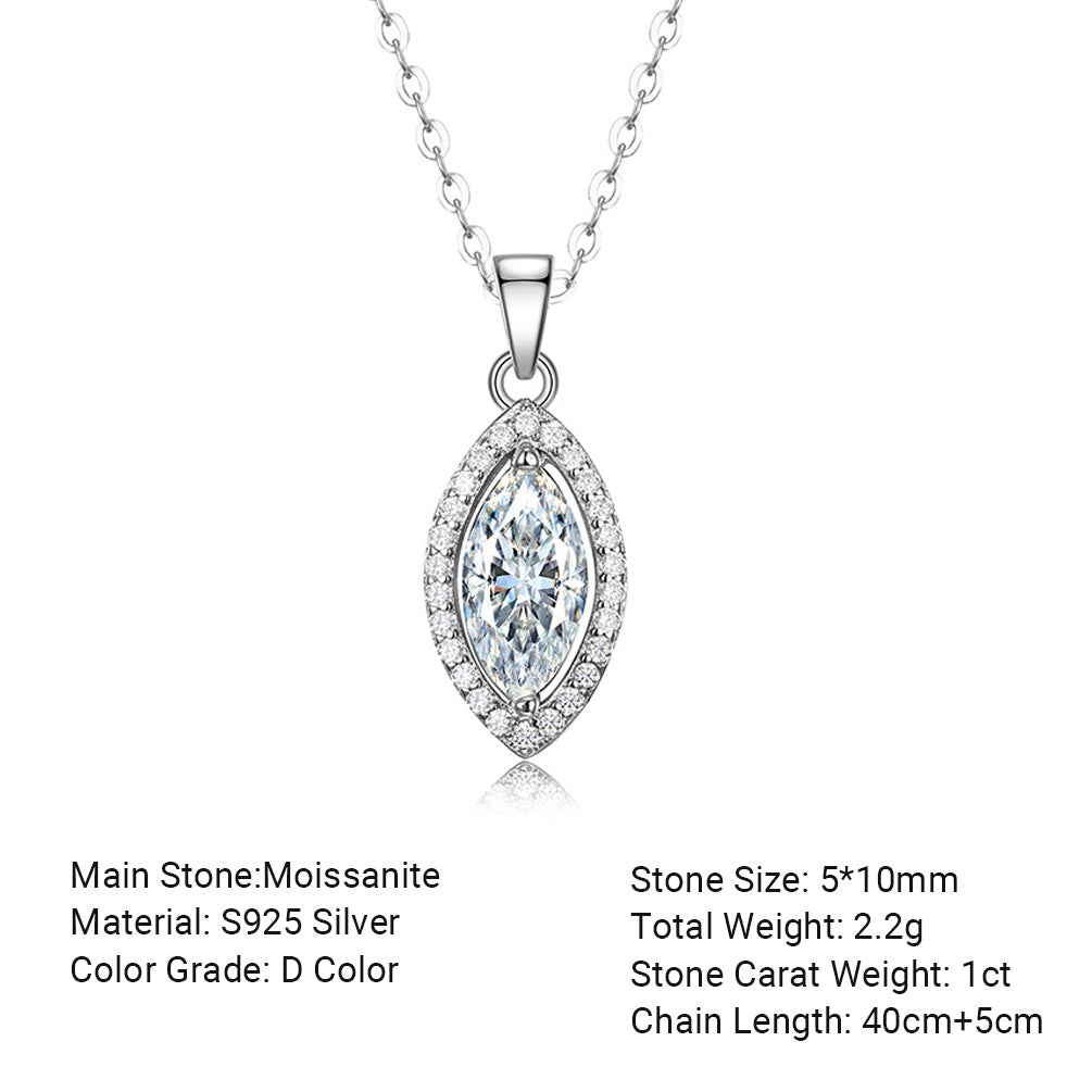 Round Halo White Moissanite 925 Sterling Silver Pendant Necklace