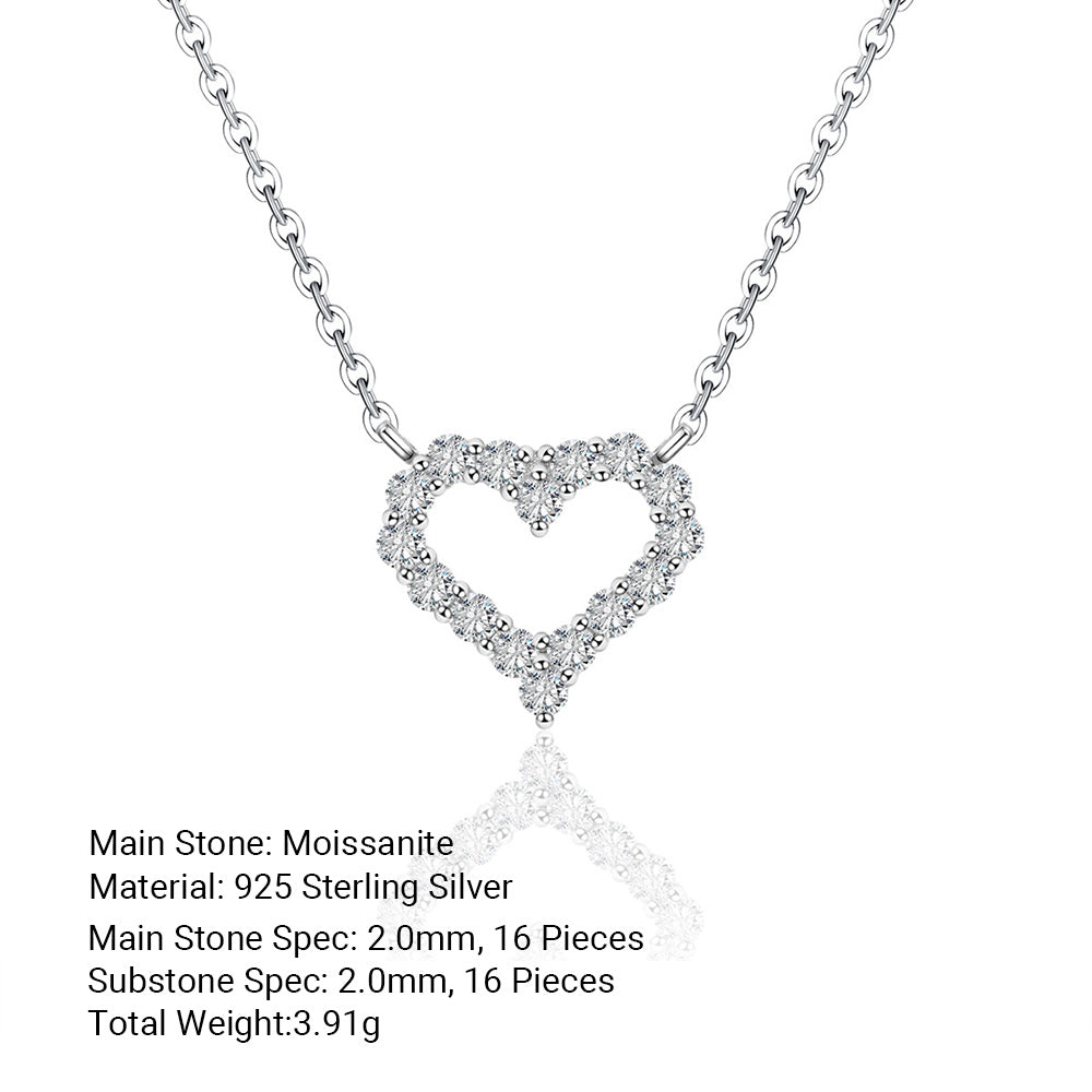 Moissanite Open Heart Outline Necklace 925 Sterling Silver Clavicle Chain Necklace