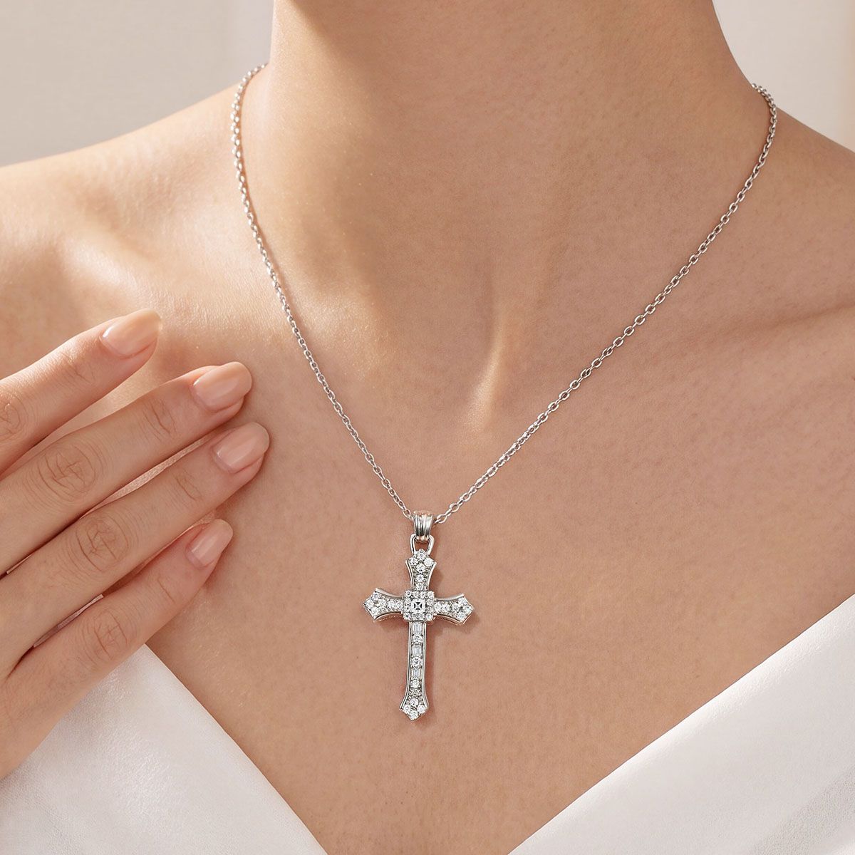 Vintage Cross Moissanite  925 Sterling Silver  Necklace