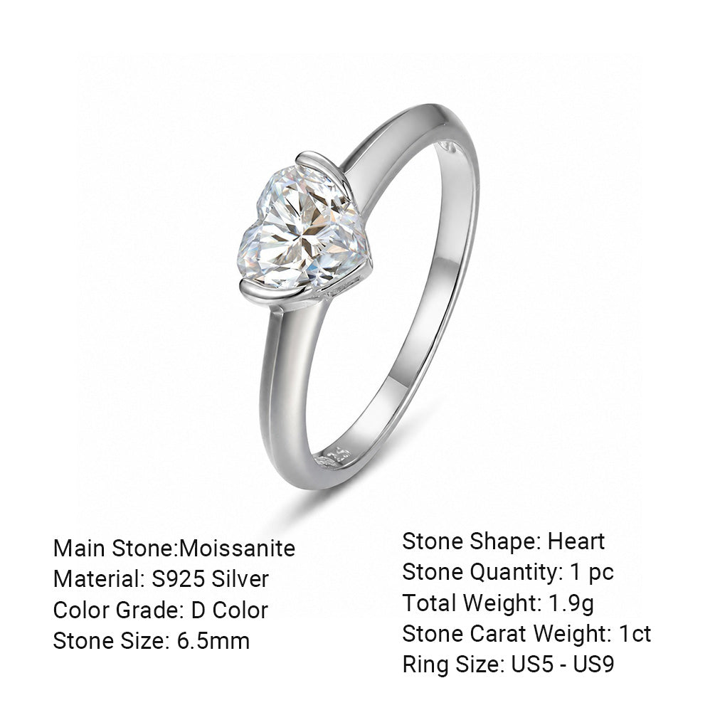 Heart Shape White Moissanite  925 Sterling Silver Ring