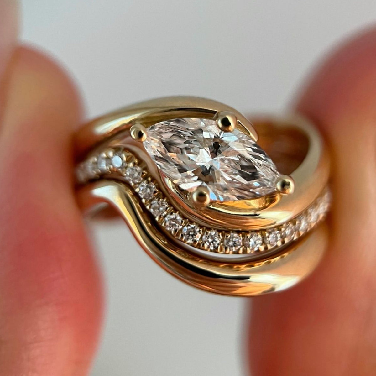 Mossanite Marquise Cut 3 Piece Set of 925 Sterling Silver Rings
