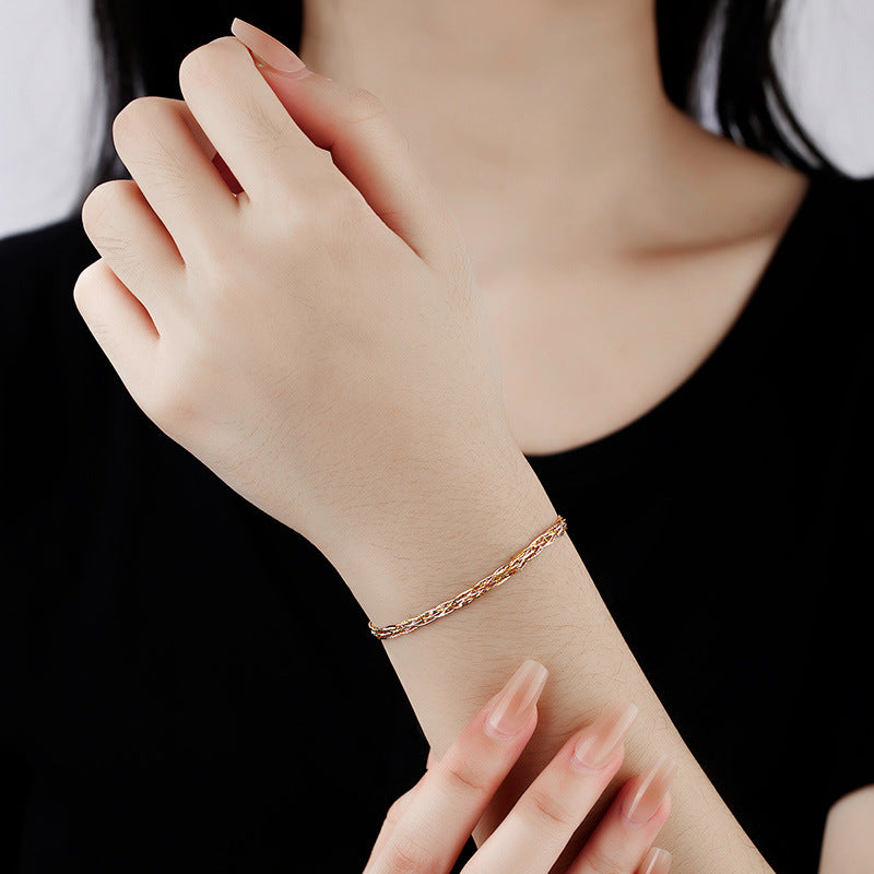 Italian Braided Elegant Bamboo Design Three Tone 925 Sterling Silver Bracelet