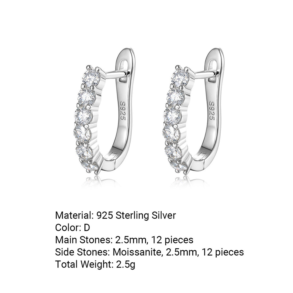 Minimalist-Style Moissanite Stud Earrings In A Row Setting 925 Sterling Silver Earrings