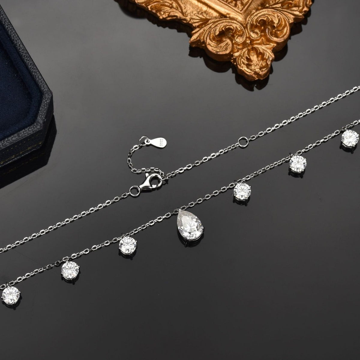 Geometric U Shaped Pear Shaped Dangle Pendant 925 Sterling Silver Moissanite Necklace