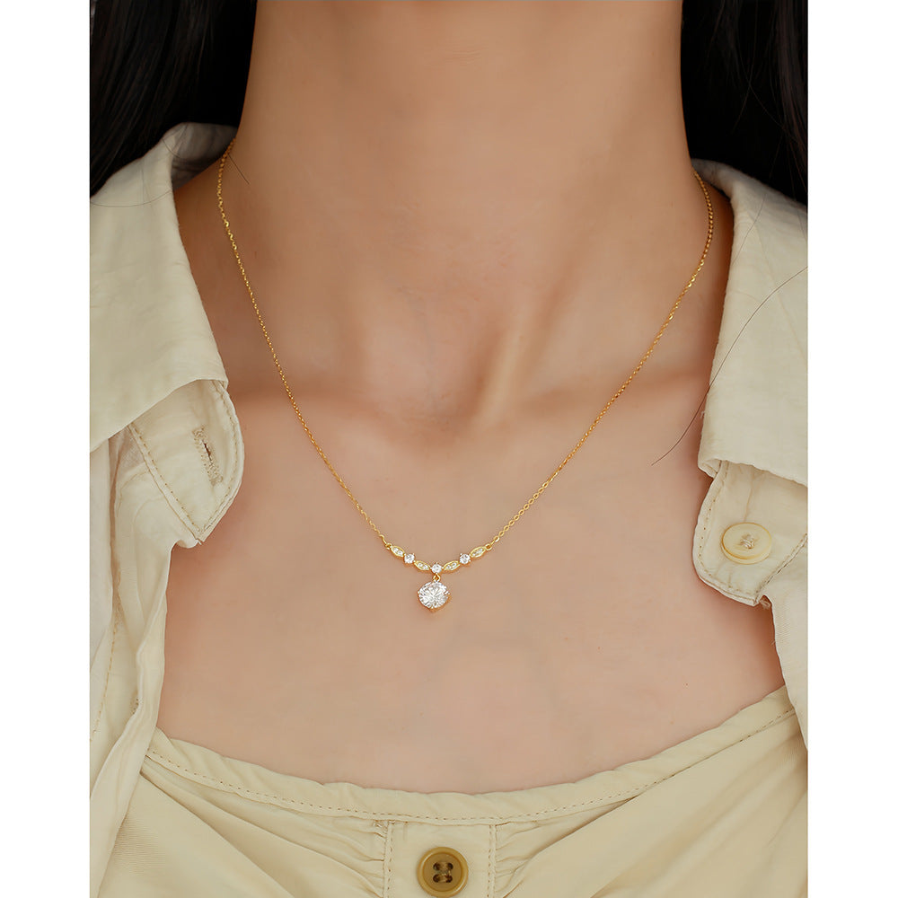Cubic Zirconia Marquise Link Drop S925 Sterling Silver Clavicle Chain Necklace