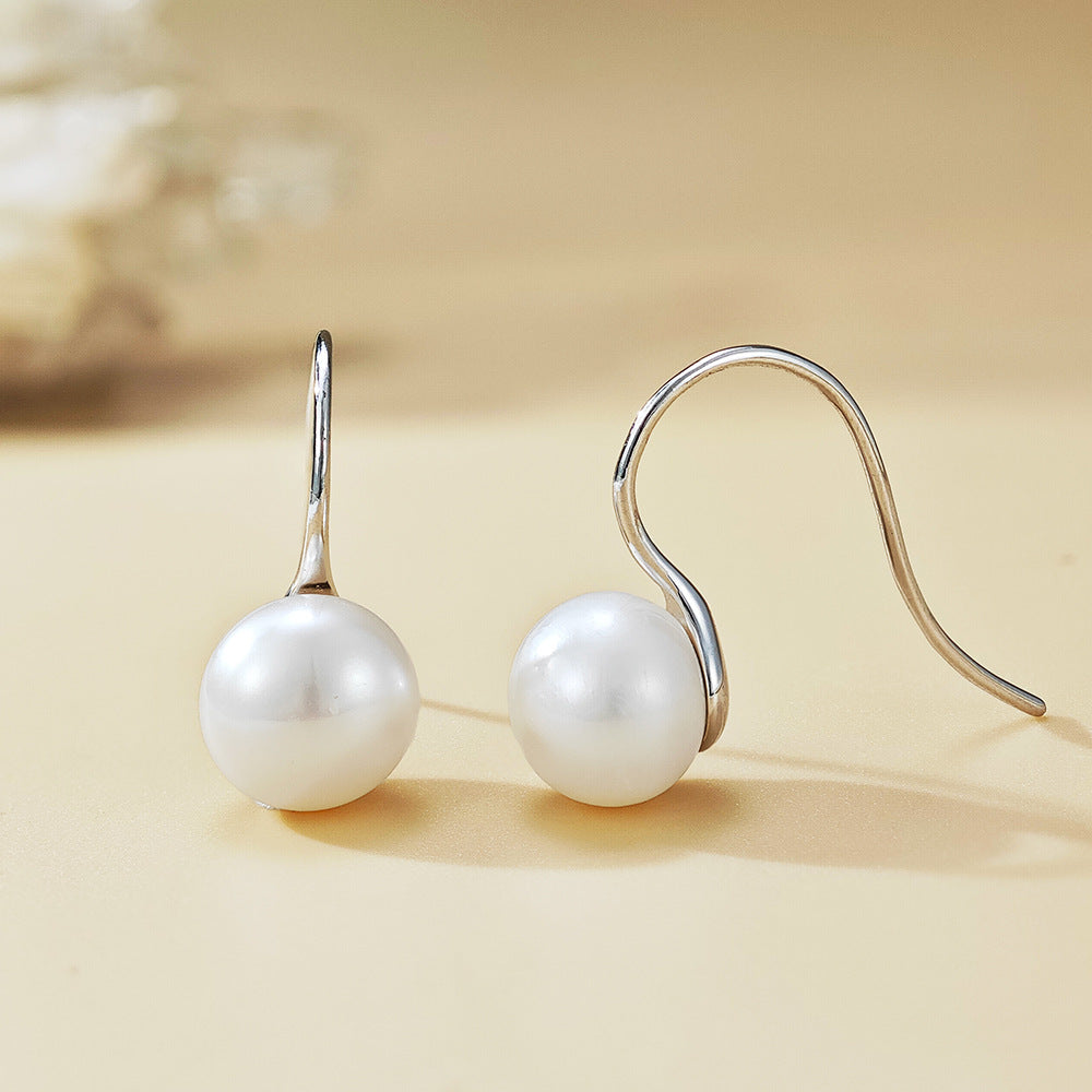 Natural Freshwater Pearl 925 Sterling Silver With Oval White Pearl  Hook Drop Earrings