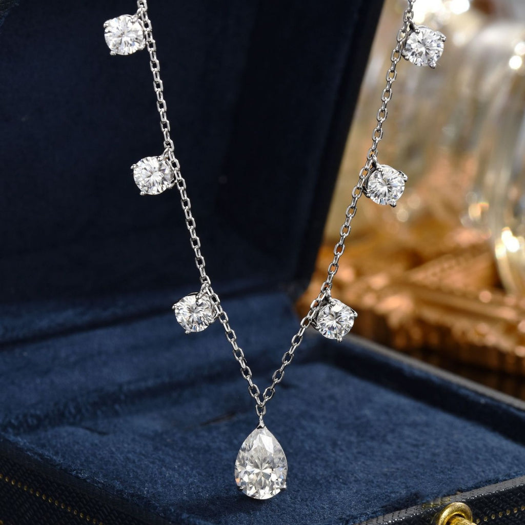 Geometric U Shaped Pear Shaped Dangle Pendant 925 Sterling Silver Moissanite Necklace