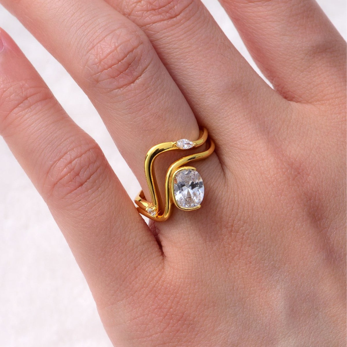 Geometric Wave Wrap Moissanite  925 Sterling Silver Double Band Open Ring