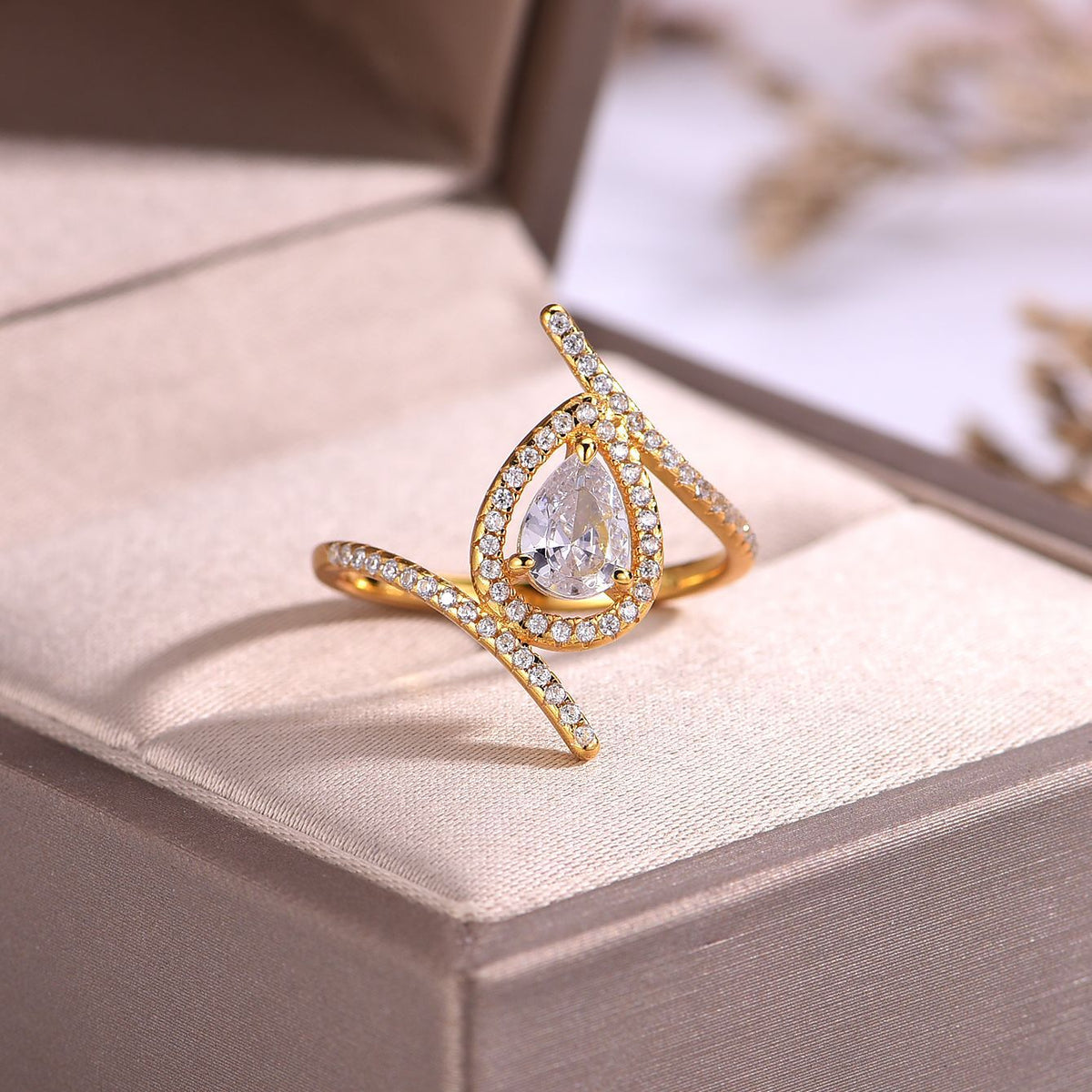 Pear Cut Moissanite Halo   925 Sterling Silver Wrap Style Pavé Band Fashion Ring