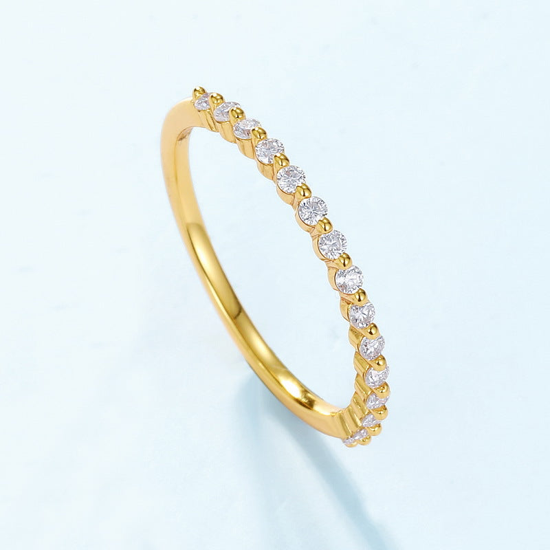 Round Moissanite Half Eternity 925 Sterling Silver Slim Stackable Fashion Ring