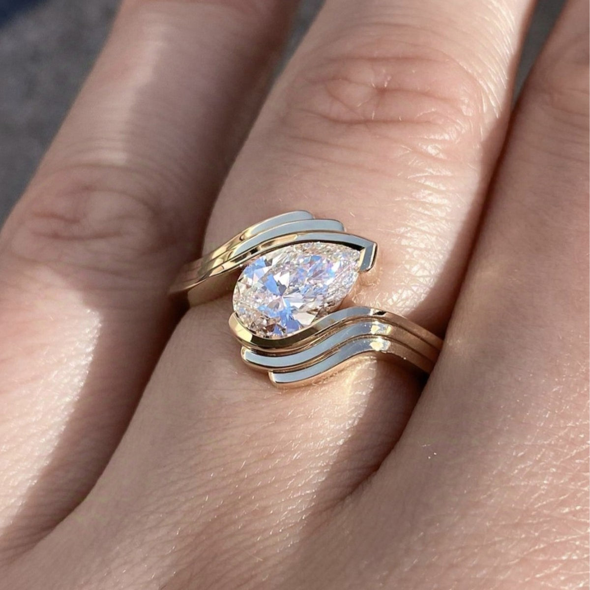 D Color Moissanite Pear Cut Wave Curve Design 925 Sterling Silver Geometric  Elegant Statement Ring