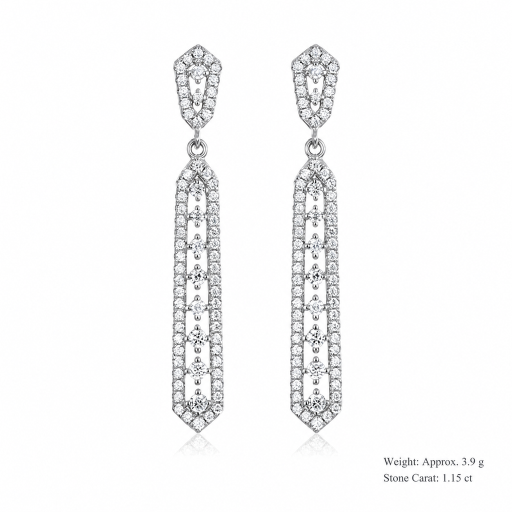 Geometric Long Bar Drop Earrings Moissanite 925 Sterling Silver White Gold Tone Dangle Earrings For Women Elegant Party Wedding Modern Fashion Fine Jewelry Gift 2026 New