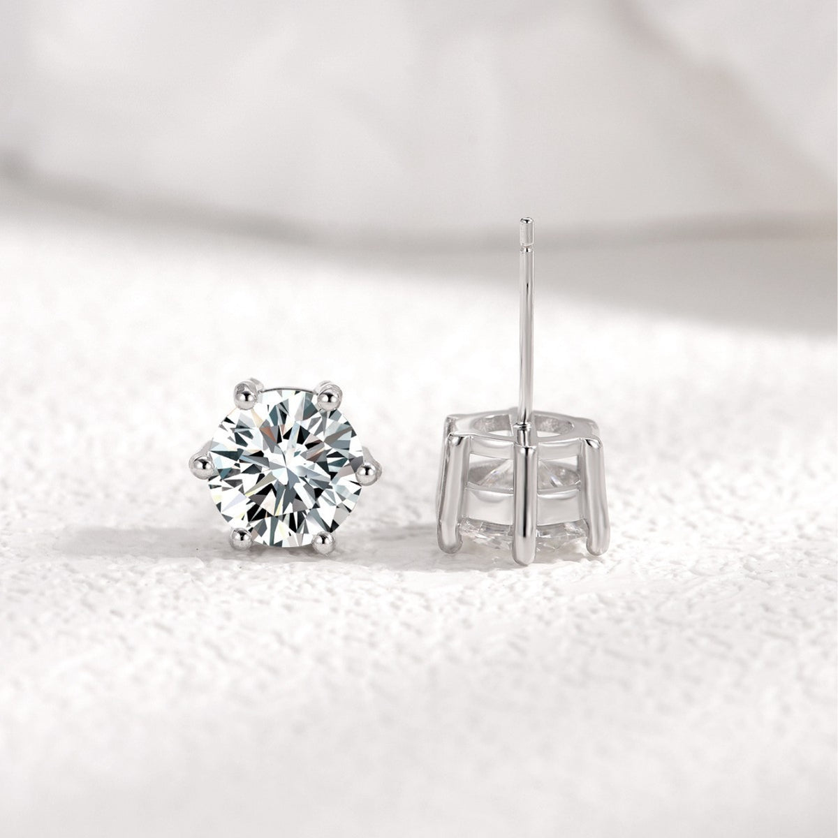 Minimalist-Style Six Pronged Moissanite, 925 Sterling Silver Earrings