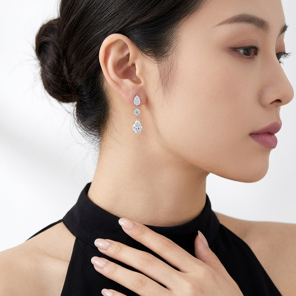 Moissanite Long Drop Earrings 925 Sterling Silver Pear Shape And Multi Shape Dangle Earrings For Women Elegant Fashion Wedding Party Anniversary Gift Fine Jewelry