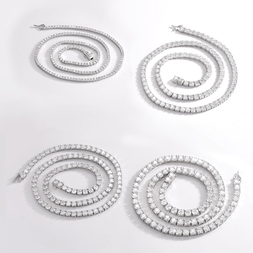 Round Geometric Moissanite Tennis Chain  925 Sterling Silver Necklace