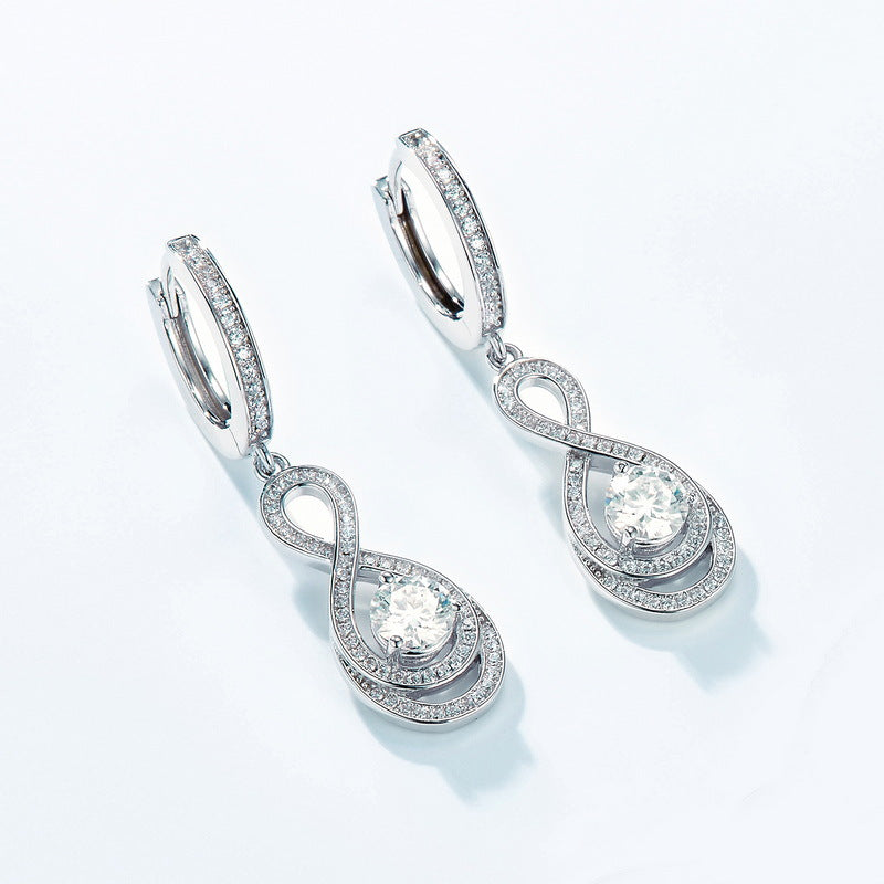 Moissanite Infinity Water Drop Hoop Drop Earrings   925 Silver Geometric Dangle Earrings