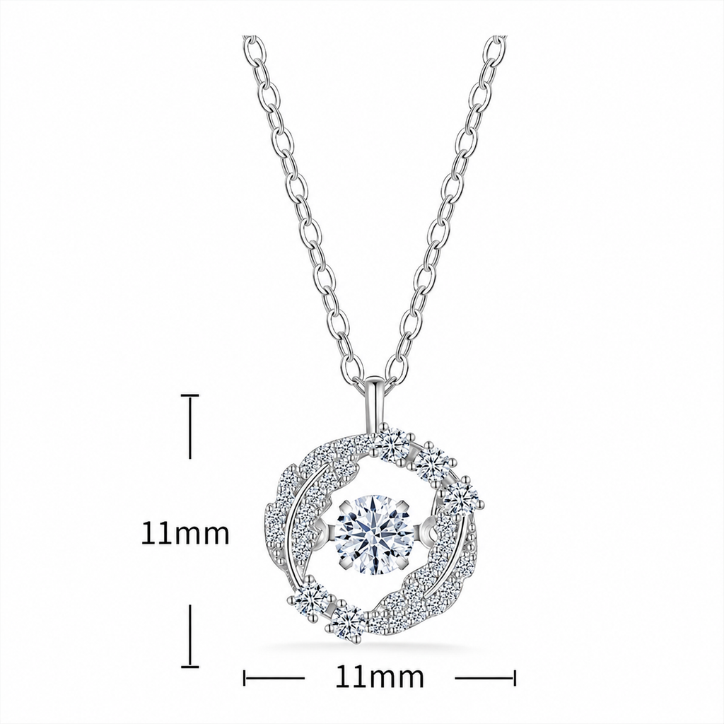 Moissanite Wing Halo Round Pendant 925 Sterling Silver Micro Pave Elegant Fashion Necklace