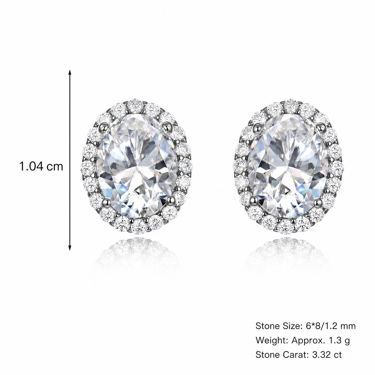 Oval Moissanite  D Color Halo 925 Sterling Silver Stud Earrings
