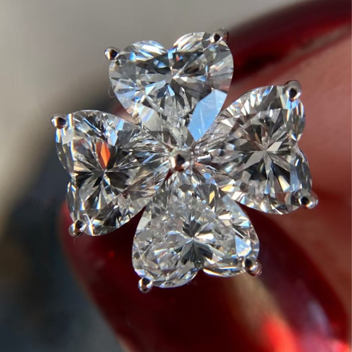 Heart Shaped Four Petalled Moissanite 925 Sterling Silver Stud Earrings