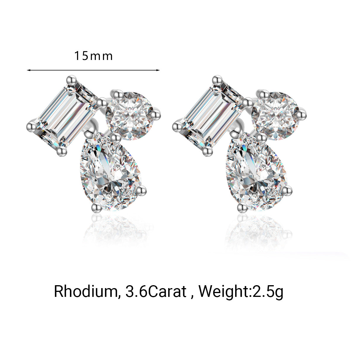 Asymmetrical Design  Moissanite 925 Sterling Silver Stud Earrings