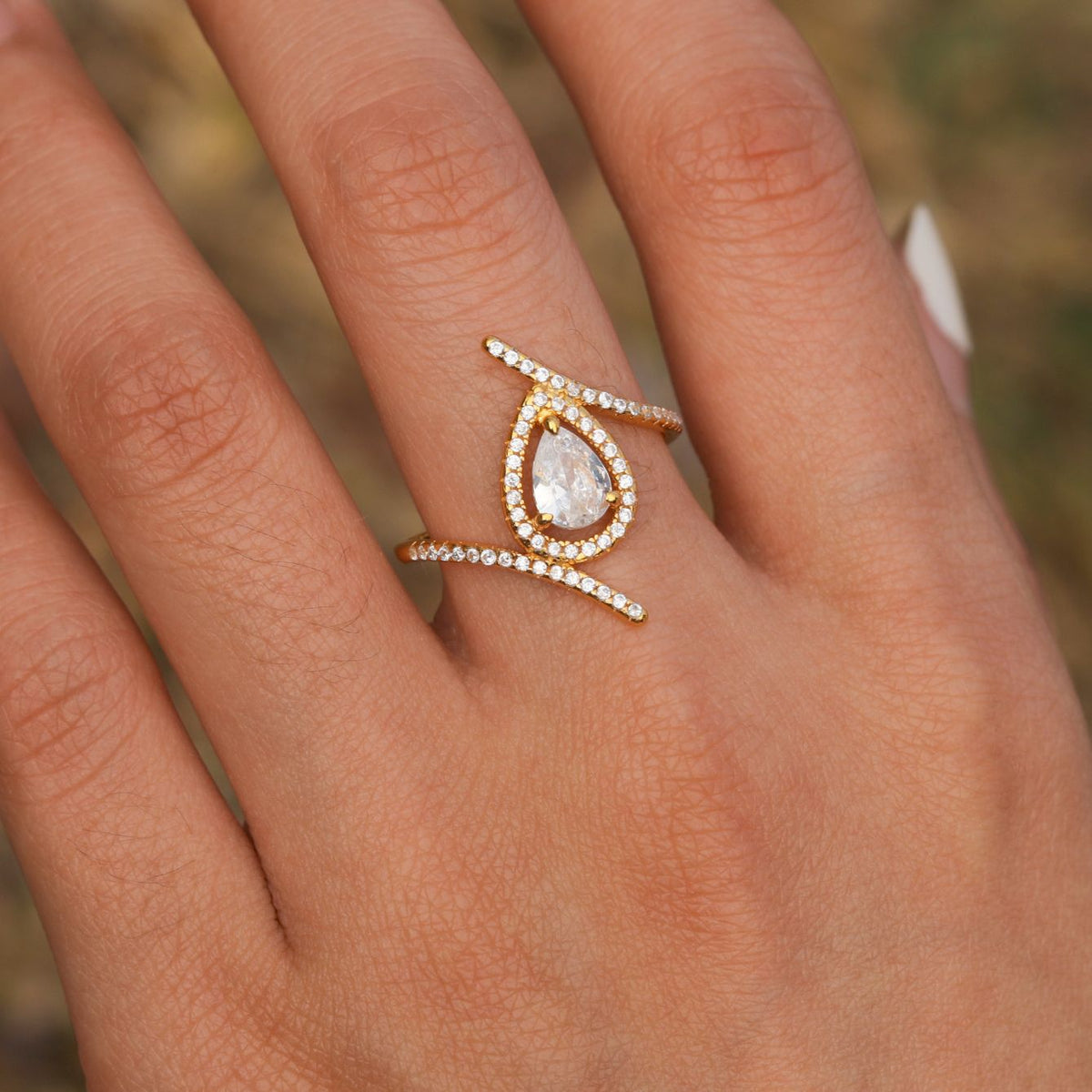 Pear Cut Moissanite Halo   925 Sterling Silver Wrap Style Pavé Band Fashion Ring
