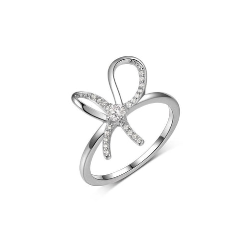 Bowknot Moissanite  925 Sterling Silver Round Cut D Color Moissanite Pave Ribbon Bow Ring