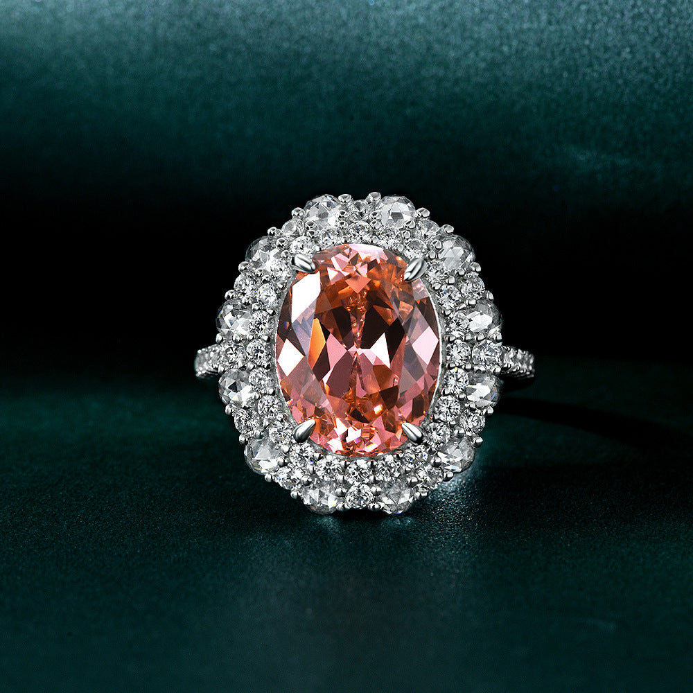 Pink Oval Zirconia Set 925 Sterling Silver Fashion Cocktail Ring