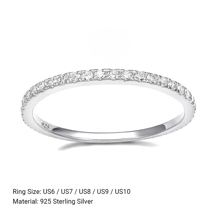 Cubic Zirconia Slim Single Row 925 Sterling Silver Geometric Stackable Tail Ring