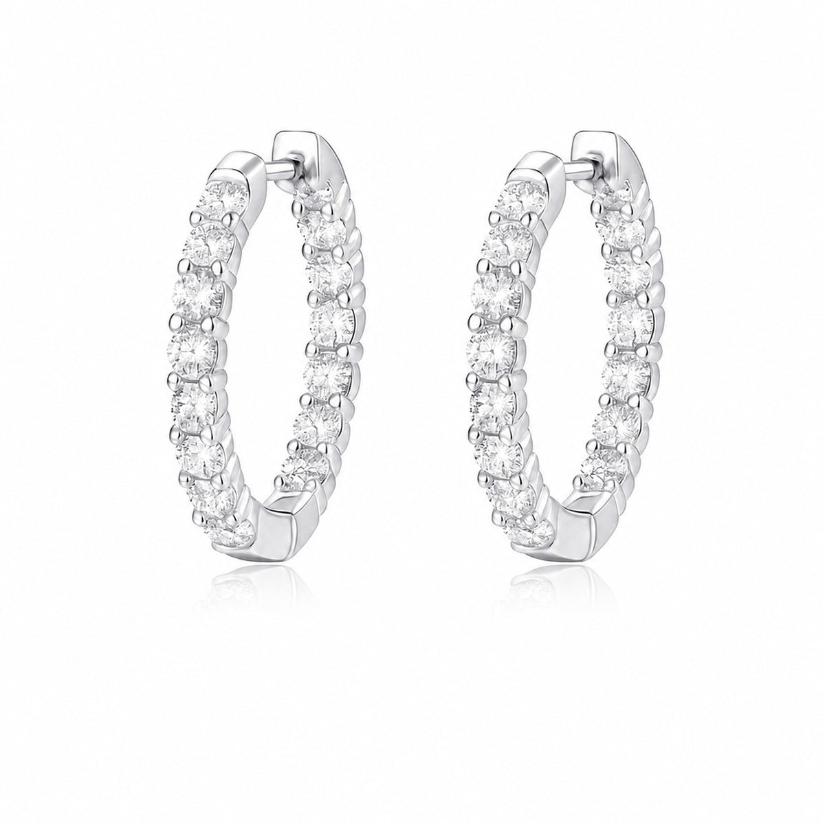 Geometric Round Hoop Moissanite 925 Sterling Silver Full Eternity Circle Huggie Earrings
