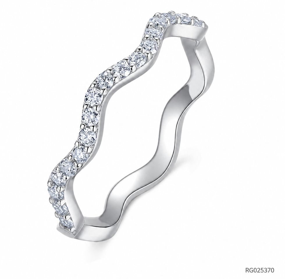 Moissanite Wave Stackable Thin Band  925 Sterling Silver Ring