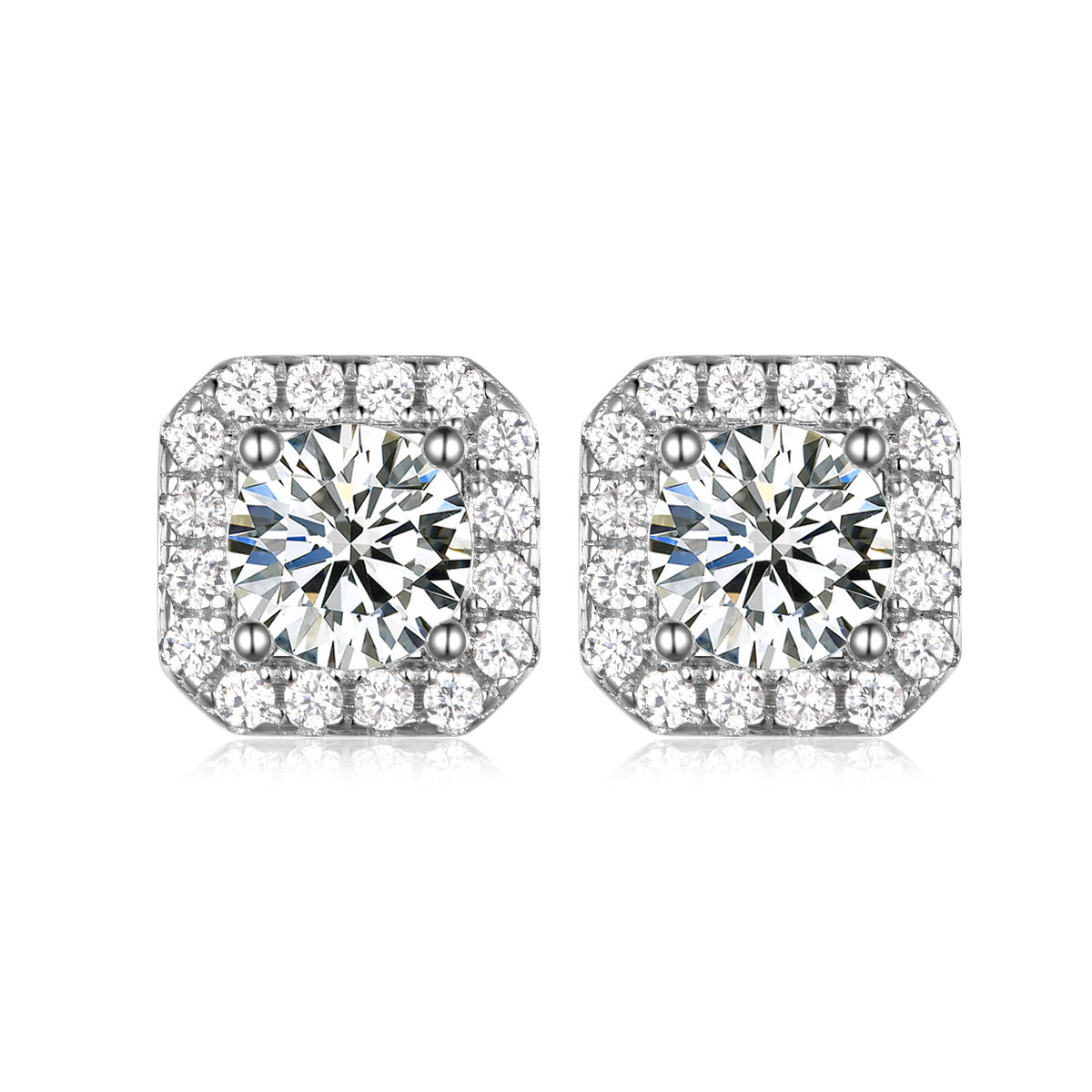 Square Halo Moissanite Stud Earrings  925 Sterling Silver Geometric Ear Stud Earrings