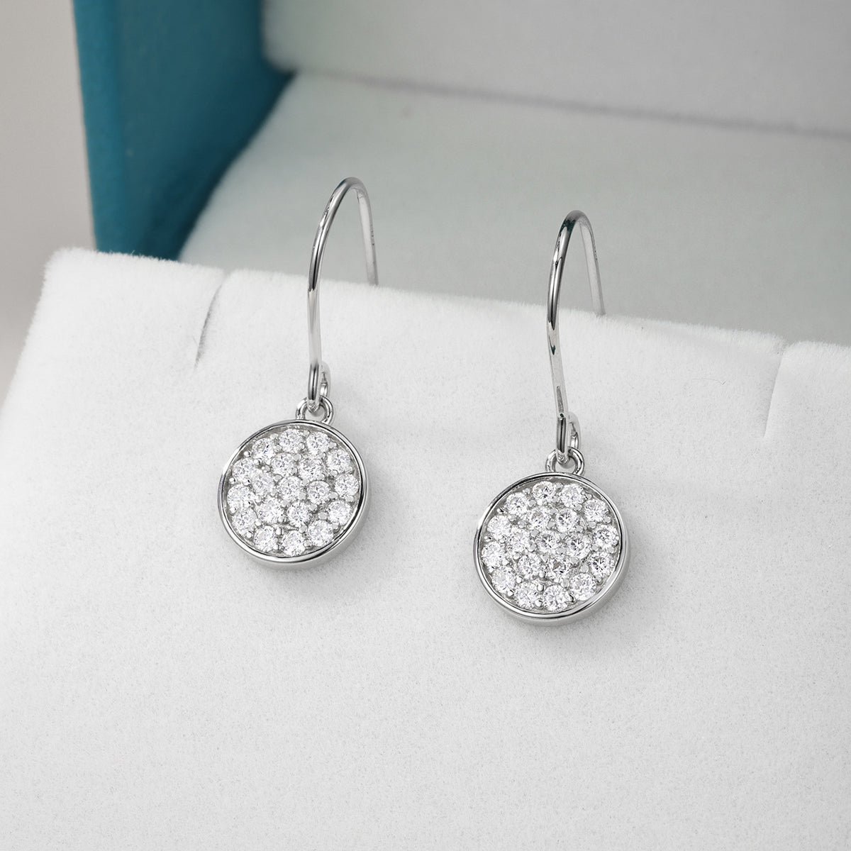 Round Disc Moissanite Pave Drop Earrings  S925 Sterling Silver Earrings