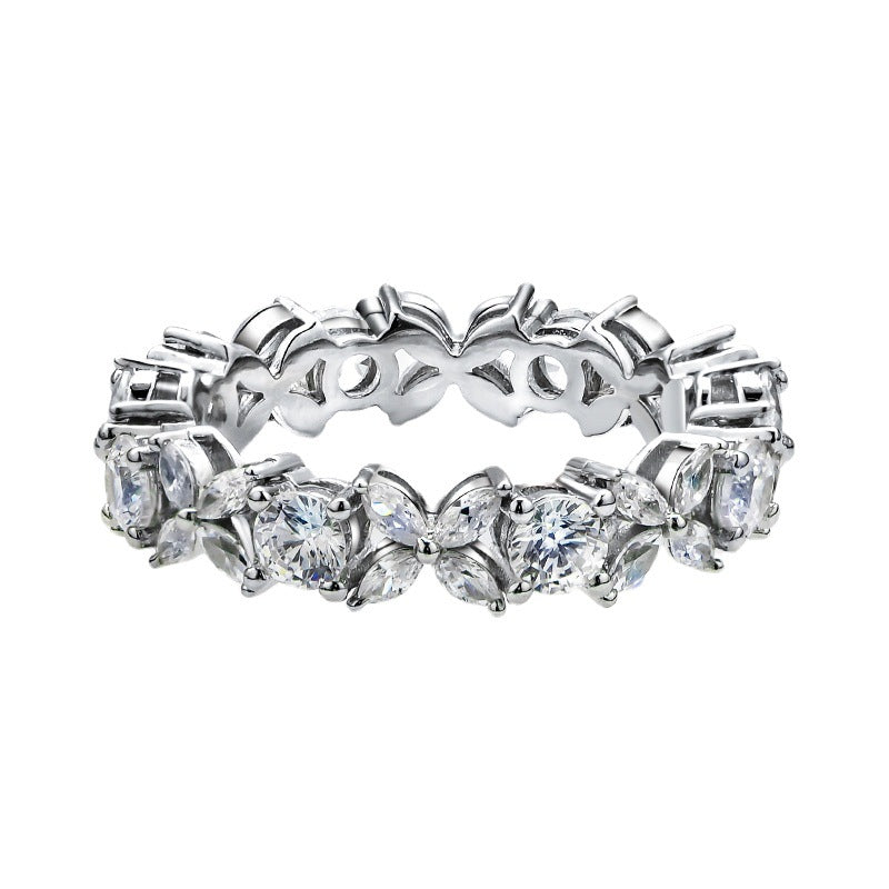 Beautiful White CZ Four Leaves Flower 925 Sterling Silver Adjustable Ring