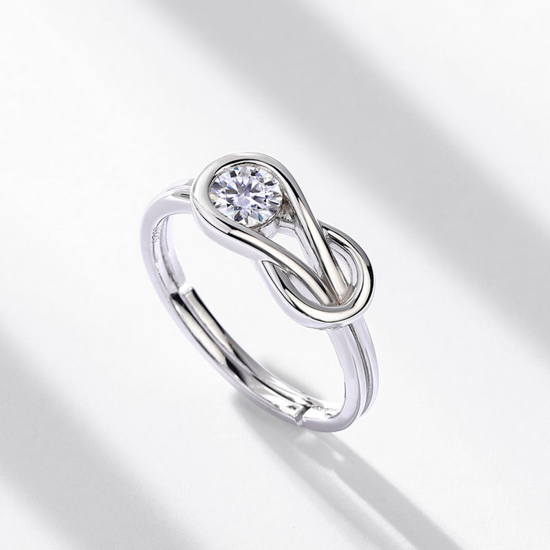 Infinity Loop Geometric Moissanite  925 Sterling Silver Adjustable Open Band Ring