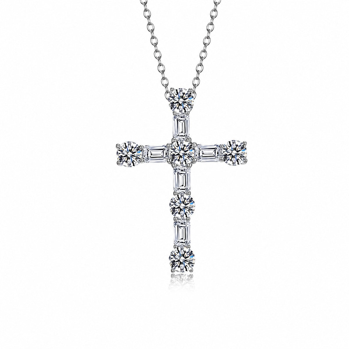 Religious Cross White Moissanite S925 Sterling Silver Pendant Necklace