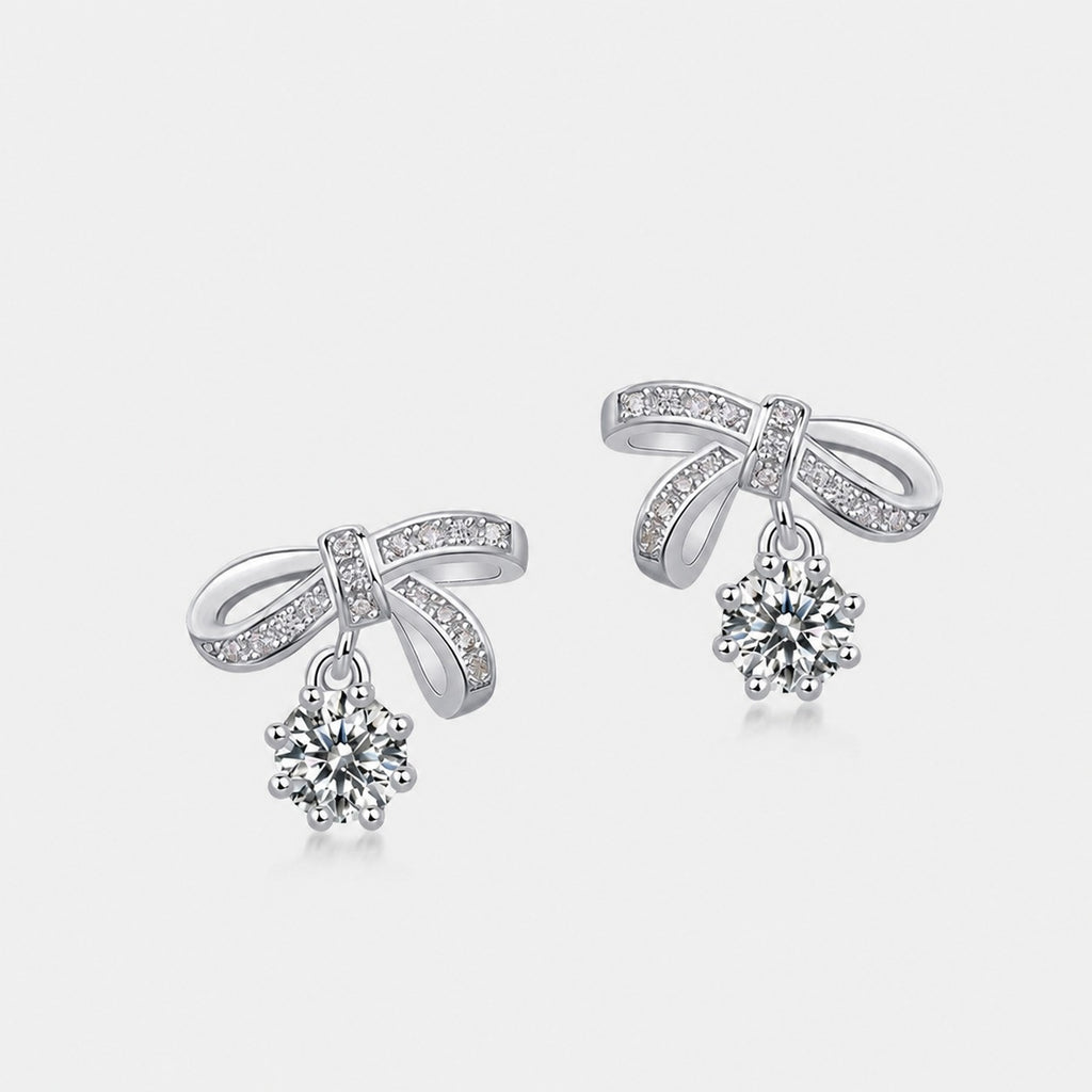 Bow Knot Moissanite Earrings Vintage Fashion 925 Sterling Silver Stud Drop Earrings