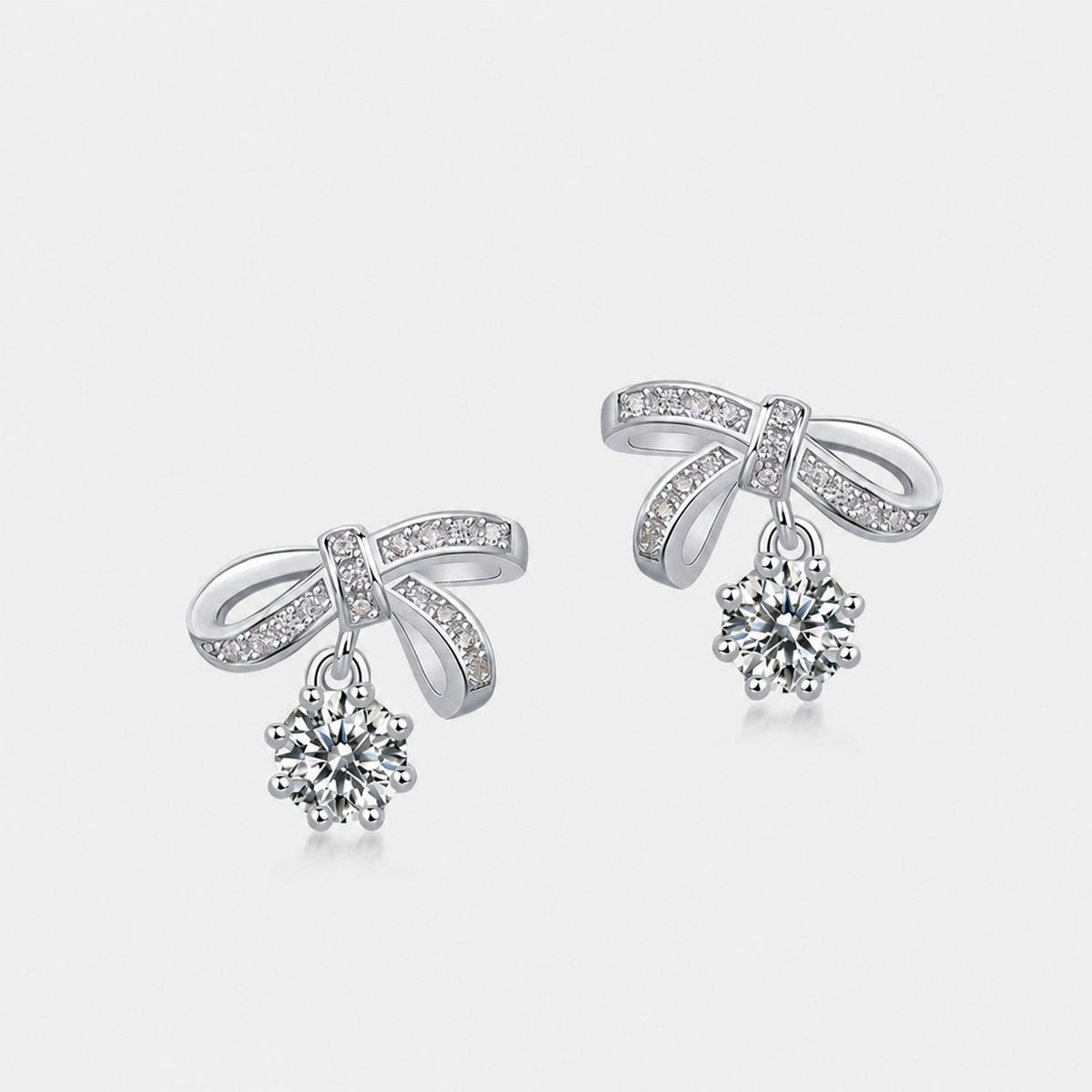 Bow Knot Moissanite Earrings Vintage Fashion 925 Sterling Silver Stud Drop Earrings