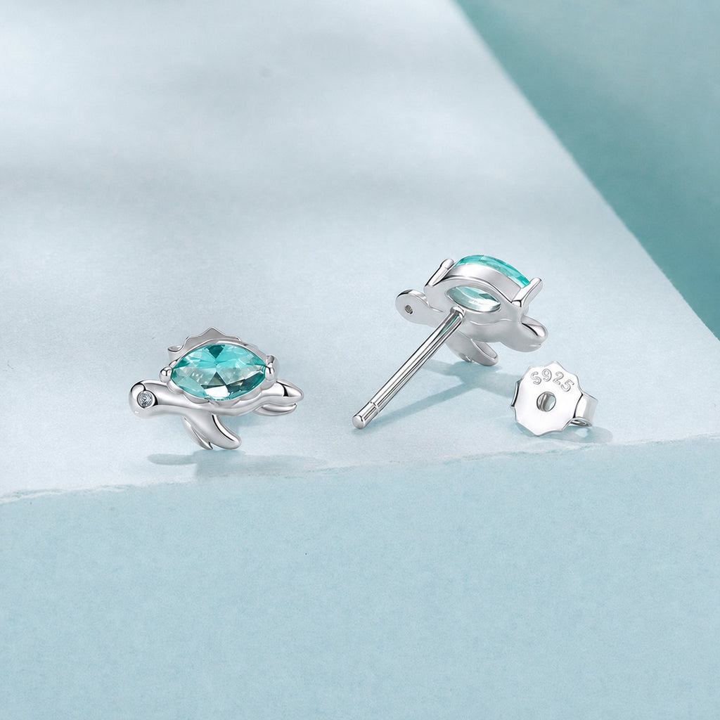 Ocean Series Sea Turtle Glass 925 Sterling Silver Plated Stud Earrings