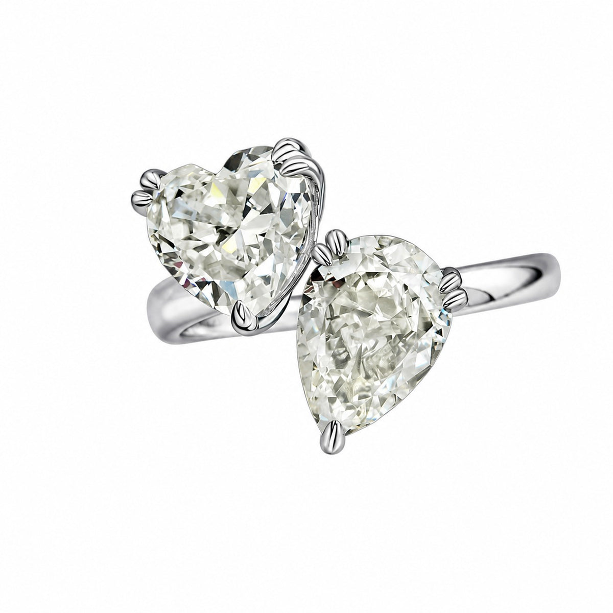 925 Sterling Silver Cubic Zirconia Heart-shaped Pear-shaped cut Gemstones Ring