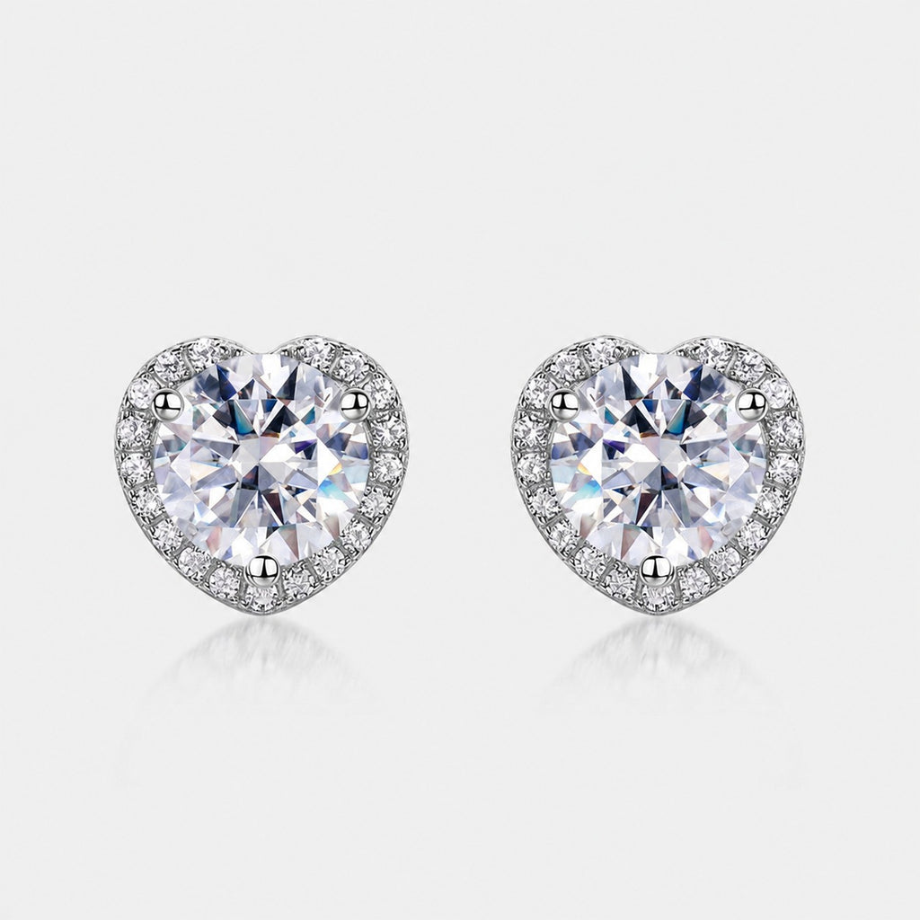 Heart Halo Moissanite  925 Sterling Silver Round Stud Earrings