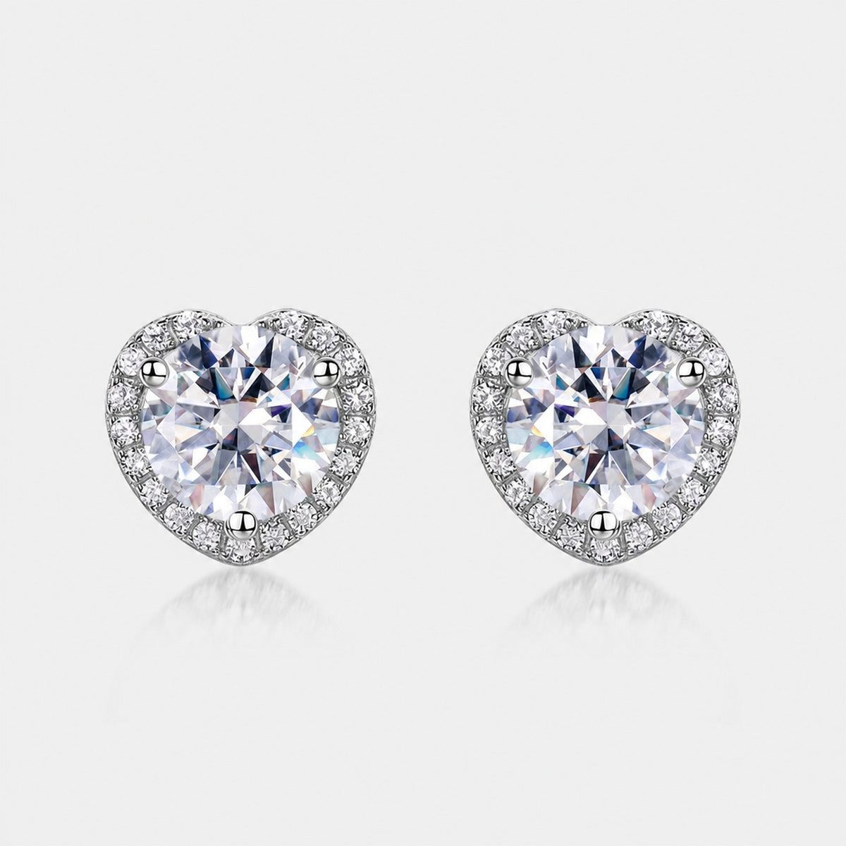 Heart Halo Moissanite  925 Sterling Silver Round Stud Earrings
